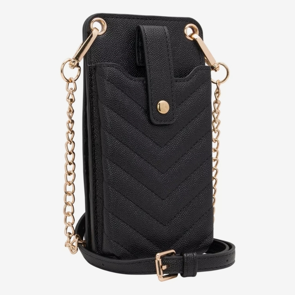 KELLY & KATIE Chevron Crossbody Wallet, black/gold
